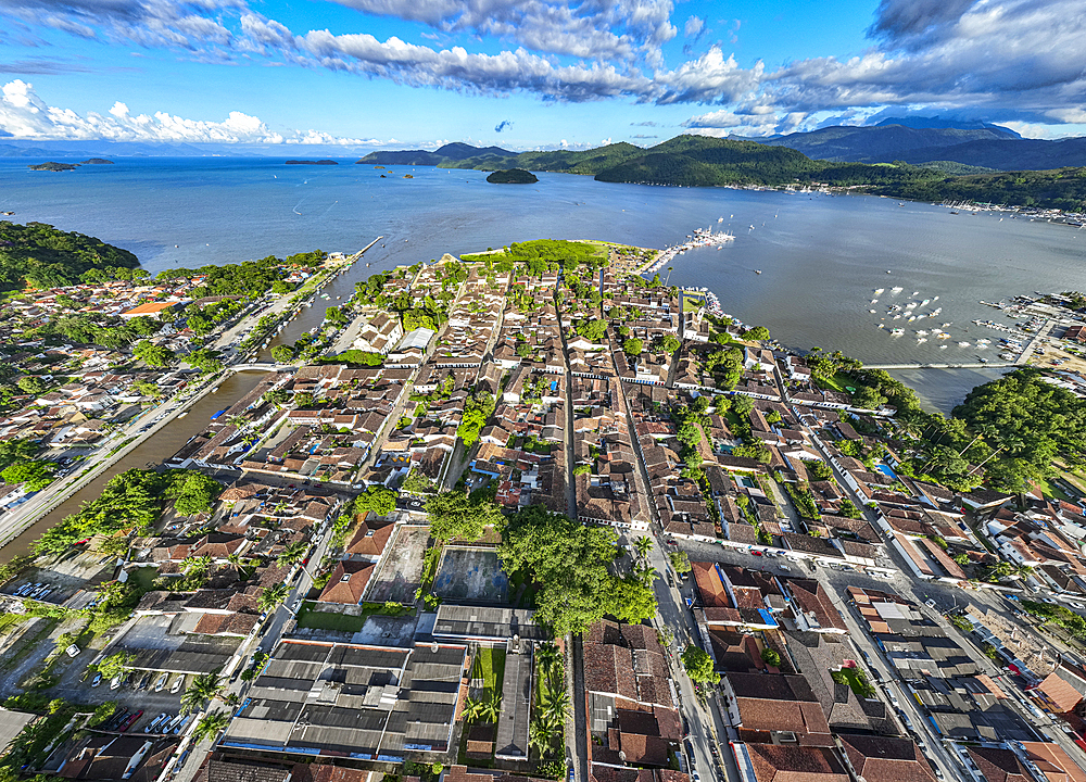 Aerial of Paraty, UNESCO World Heritage Site, Brazil, South America