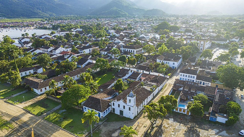 Aerial of Paraty, UNESCO World Heritage Site, Brazil, South America