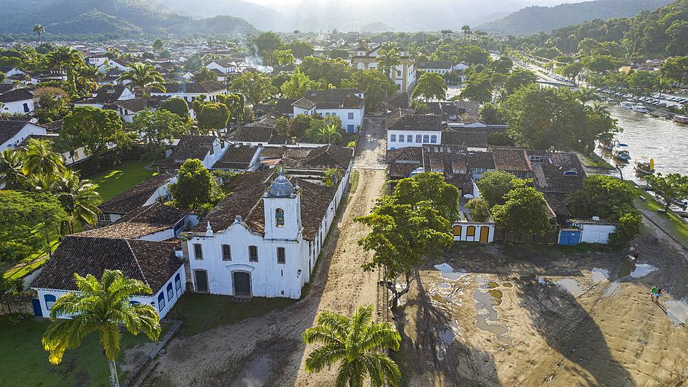 Aerial of Paraty, UNESCO World Heritage Site, Brazil, South America