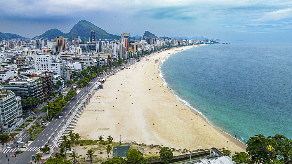 Aerial of Leblon beach, Rio de Janeiro, Brazil, South America