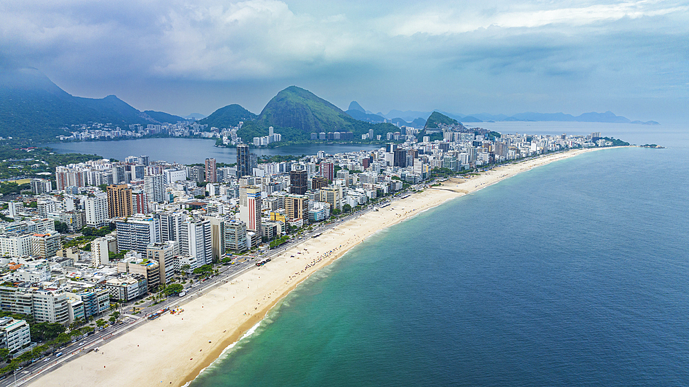 Aerial of Leblon beach, Rio de Janeiro, Brazil, South America