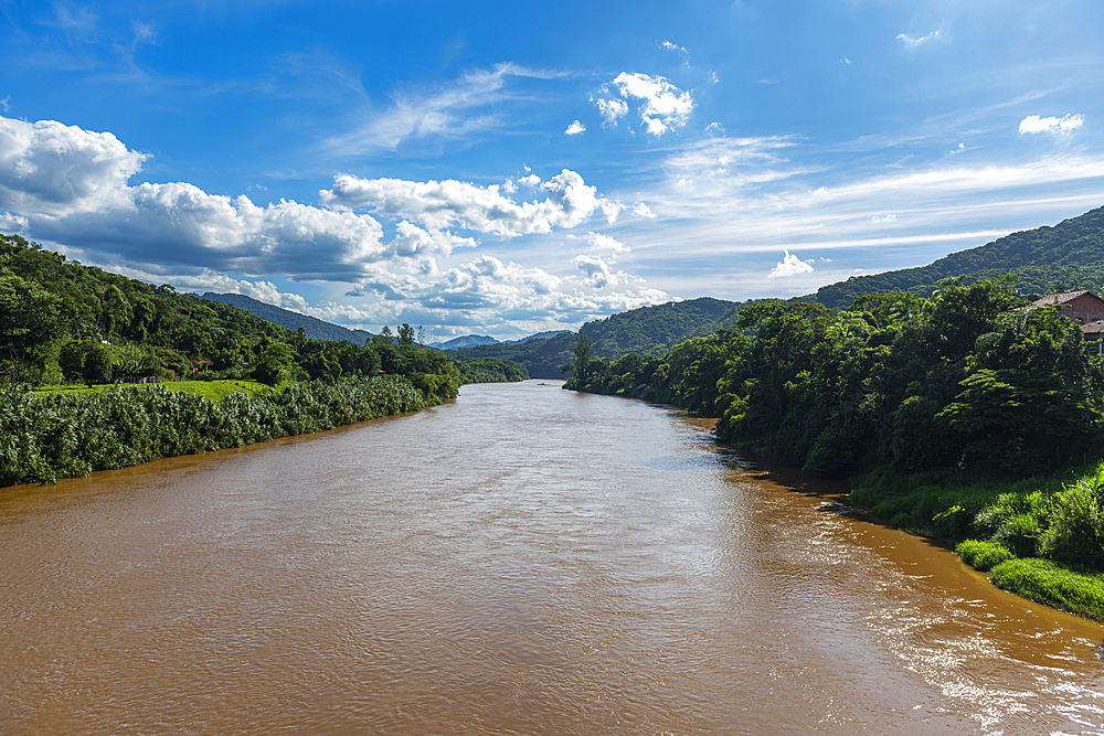 Iguape River flowing through Iporanga, Sao Paulo State, Brazil, South America