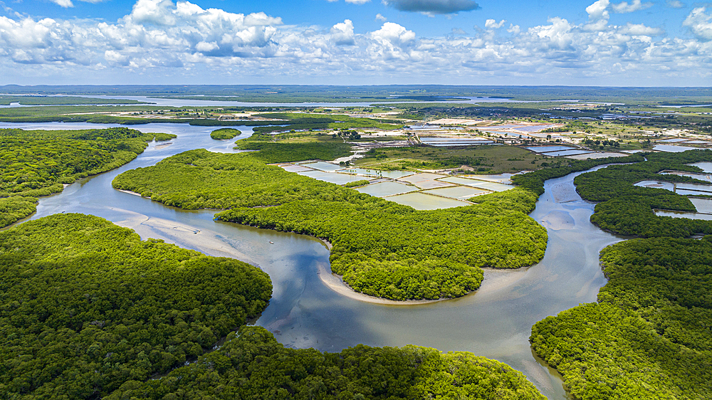 Aerial of the Vaza-Barris River, Sao Cristovao, Sergipe, Brazil, South America