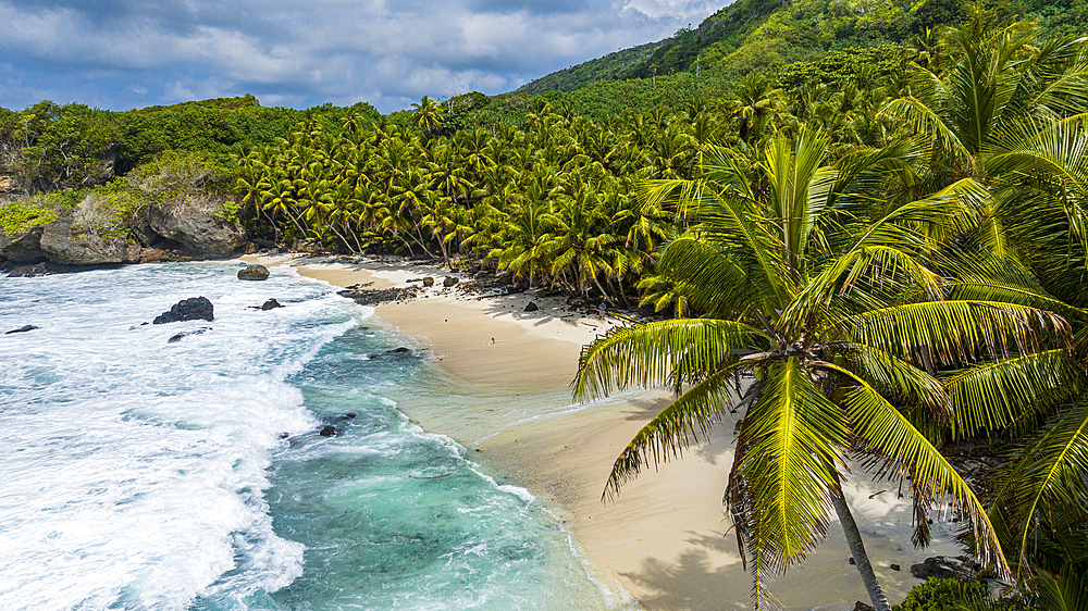 Aerial of Dolly beach, Christmas Island, Australian Indian Ocean Territory, Australia, Indian Ocean