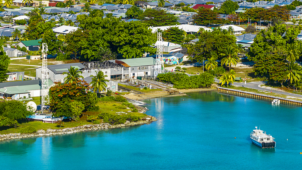 Aerial of a little village of Cocos (Keeling) Islands, Australian Indian Ocean Territory, Australia, Indian Ocean