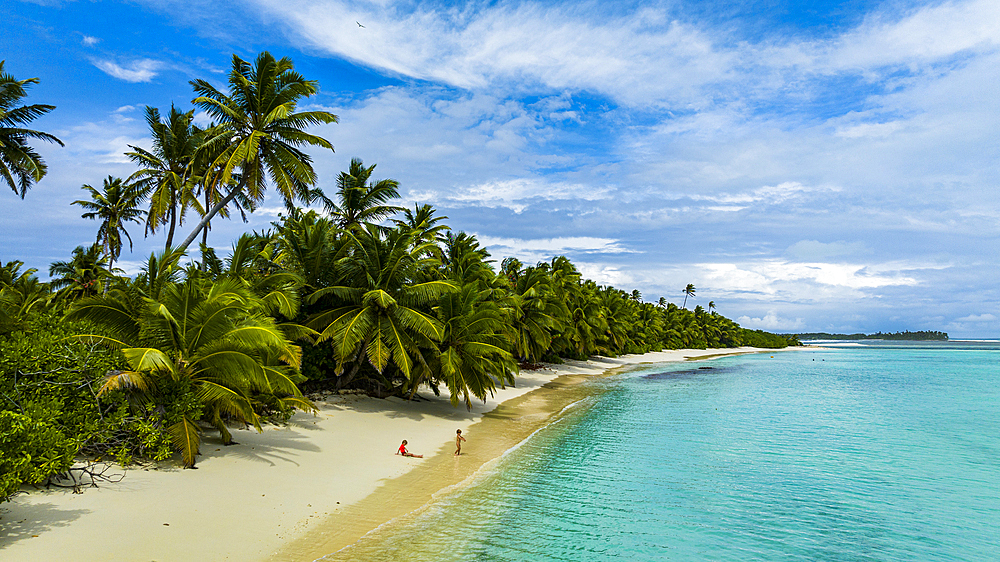 Aerial of white sand beach on Direction Island, Cocos (Keeling) Islands, Australian Indian Ocean Territory, Australia, Indian Ocean