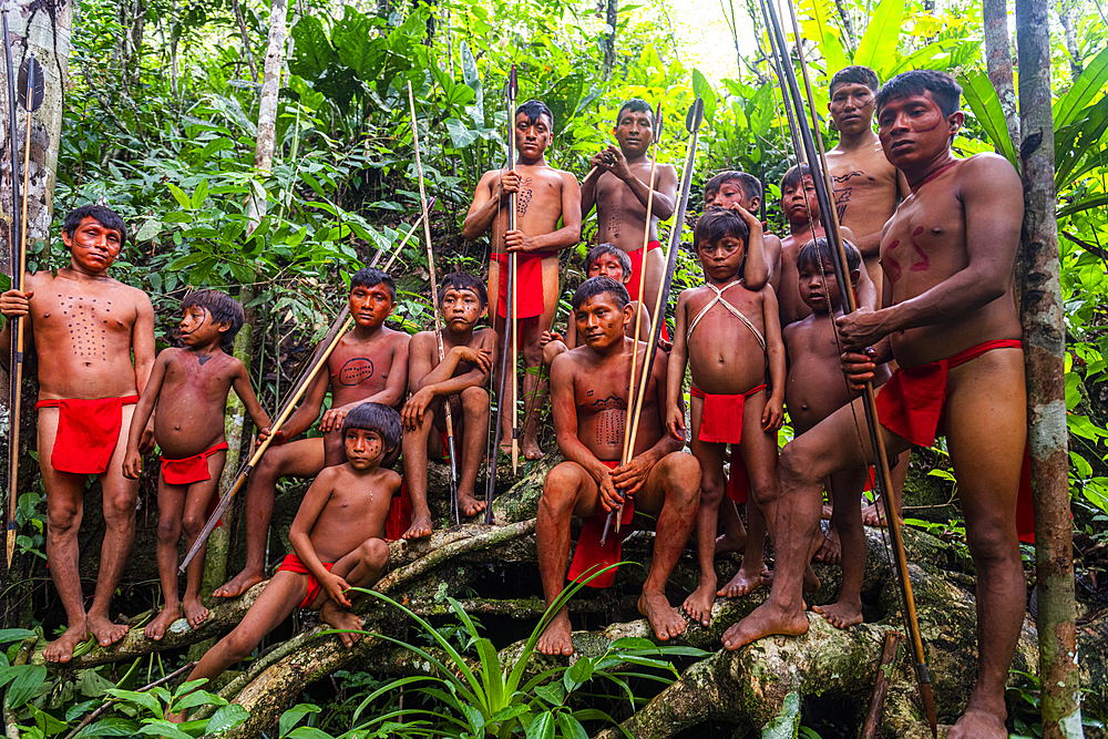 Yanomami tribe man standing in the jungle, southern Venezuela, South America