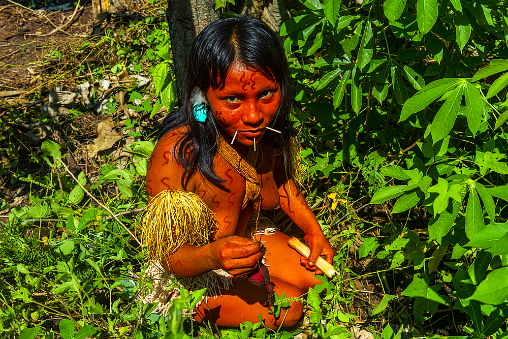 Woman with body painting, Yanomami tribe, southern Venezuela, South America