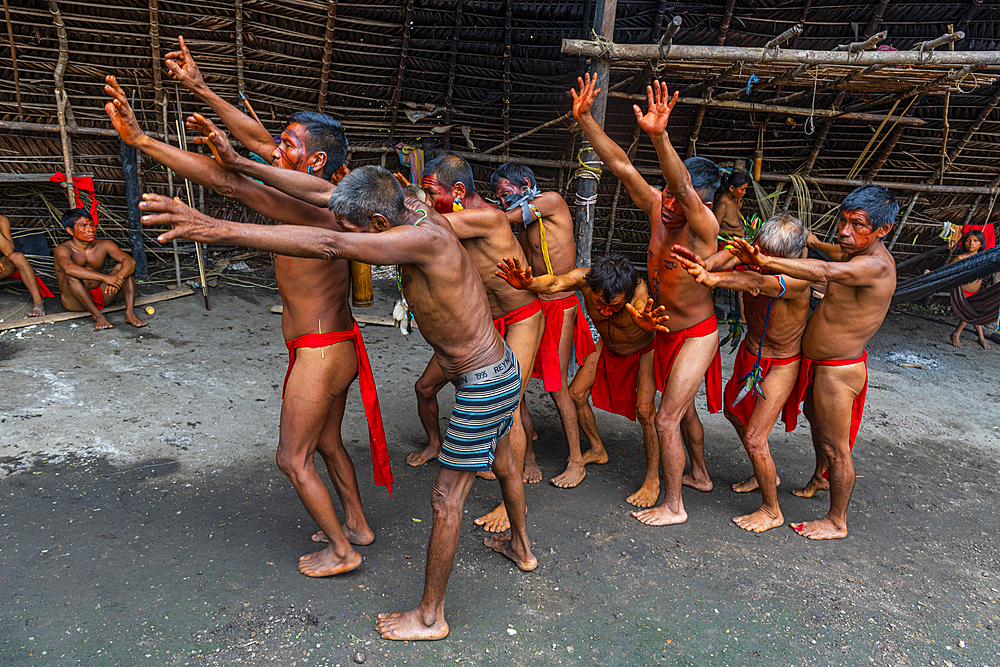 Shamans from the Yanomami tribe practising traditional healing methods, southern Venezuela, South America