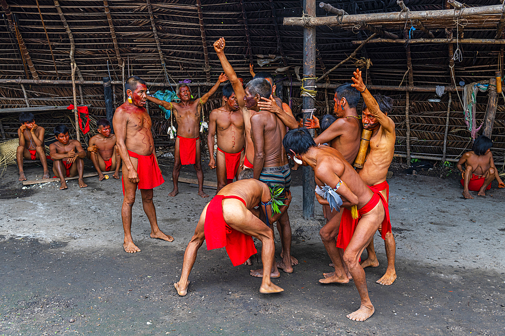 Shamans from the Yanomami tribe practising traditional healing methods, southern Venezuela, South America