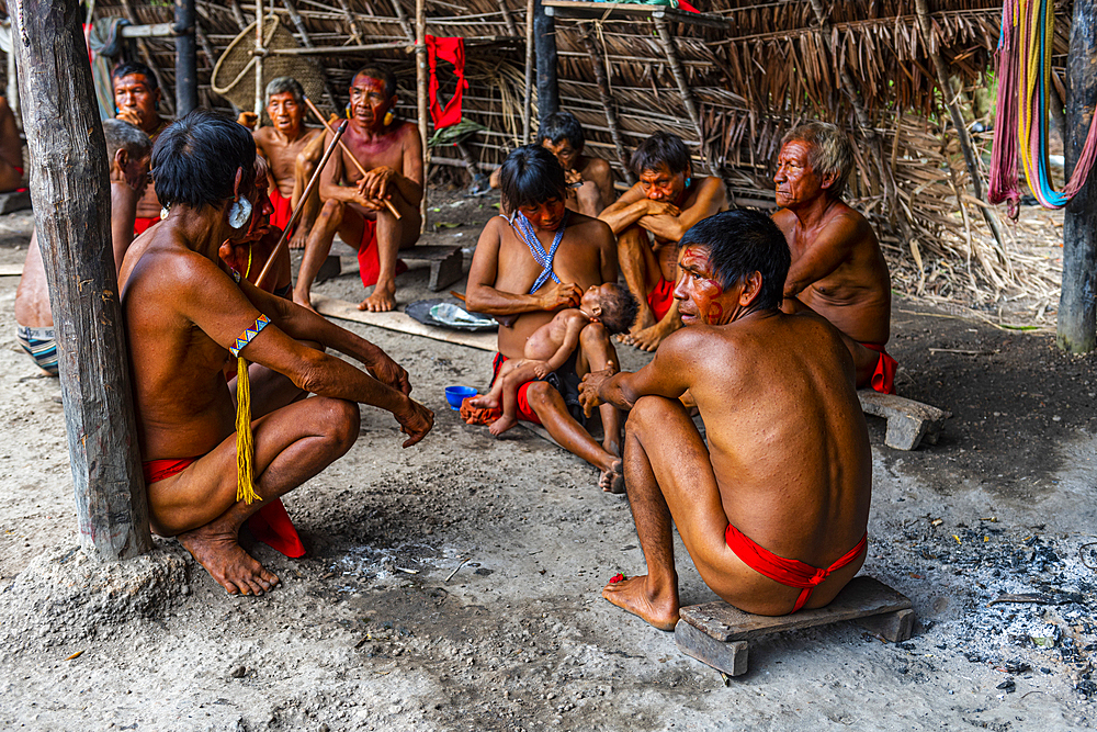 Shamans from the Yanomami tribe practising traditional healing methods, southern Venezuela, South America