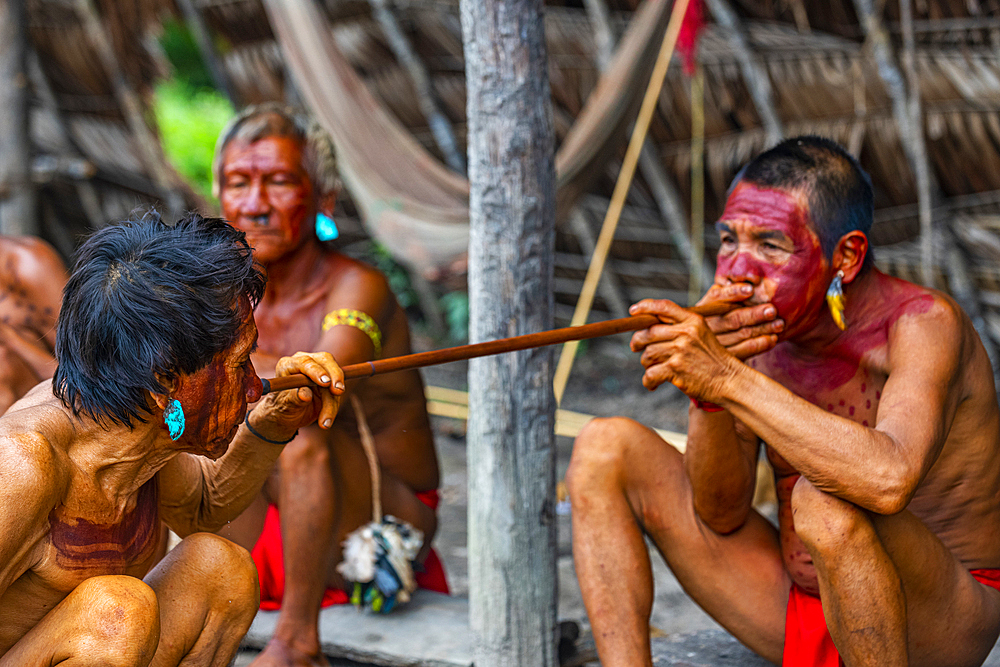 Shamans from the Yanomami tribe practising traditional healing methods, southern Venezuela, South America