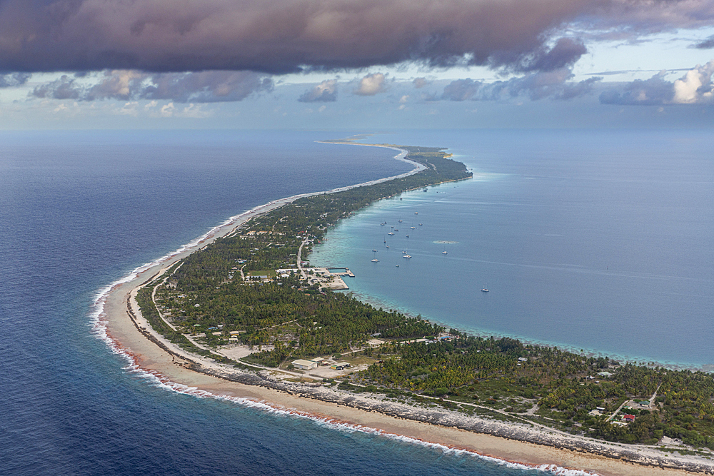 Aerial of Fakarava, Tuamotu archipelago, French Polynesia, South Pacific, Pacific