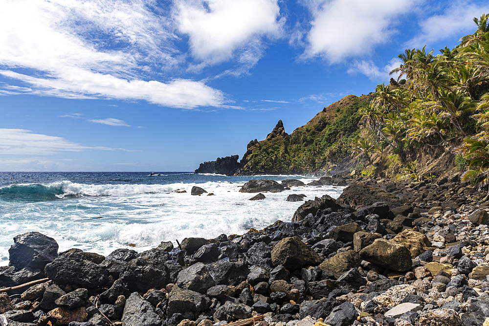 The rocky coast of Pitcairn island, British Overseas Territor, South Pacific, Pacific