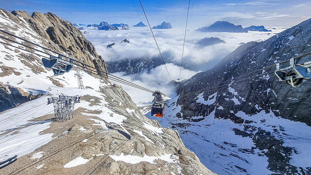 View from the Marmolada mountain over the Dolomites National Park, UNESCO World Heritage Site, South Tyrol, Italy, Europe