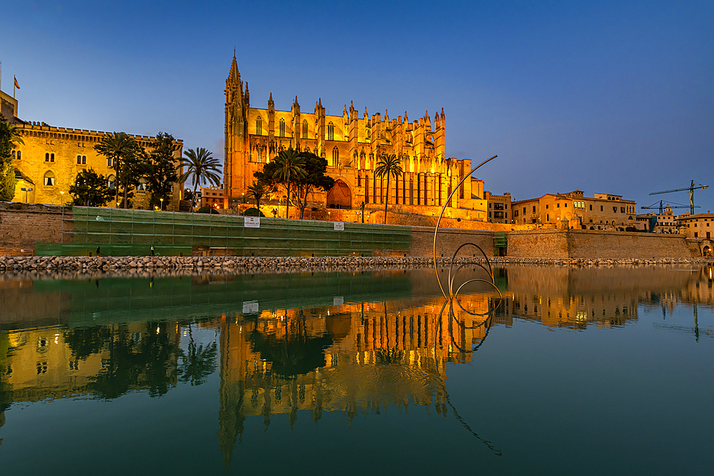 Cathedral of Palma at night, Mallorca, Balearic Islands, Spain, Mediterranean, Europe