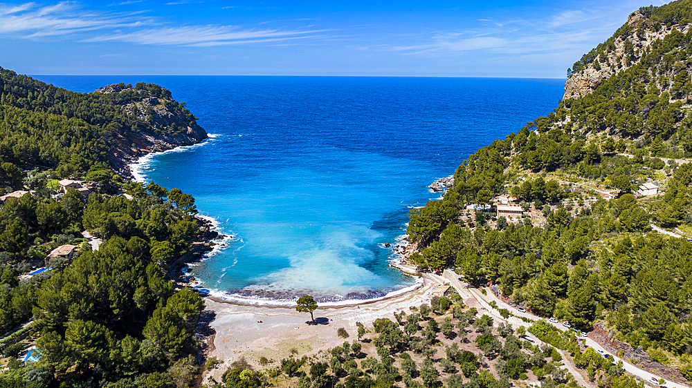 Aerial of the Tuent Beach, Mallorca, Balearic Islands, Spain, Mediterranean, Europe