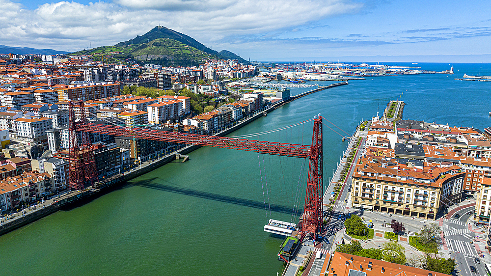 Aerial of Vizcaya Bridge, UNESCO World Heritage Site, Bilbao, Basque country, Spain, Europe