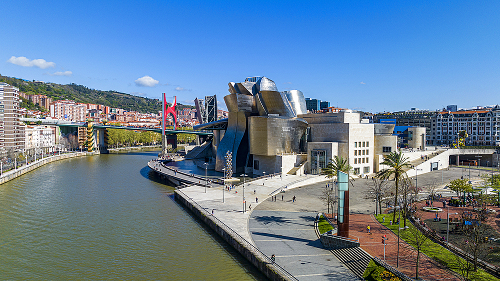 Aerial of the Guggenheim Museum, Bilbao, Basque country, Spain, Europe