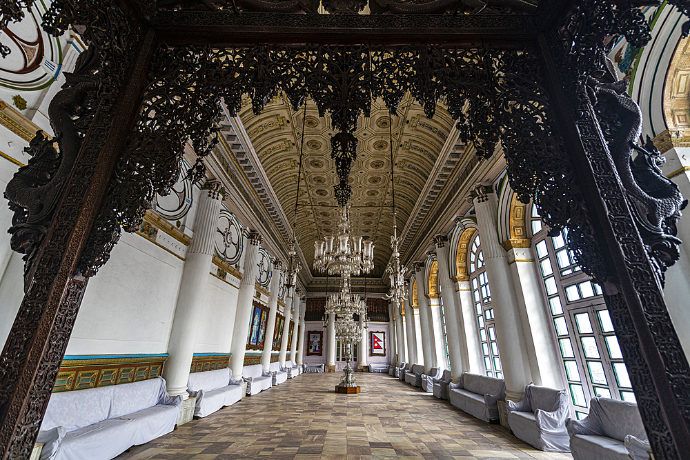 Interior of the Royal palace Gaddi Baithak, Durbar Square, UNESCO World Heritage Site, Kathmandu, Nepal, Asia