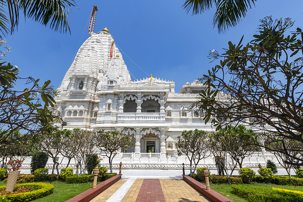 Marble built Dharamshala Manilaxmi Tirth Jain temple, Gujarat, India, Asia