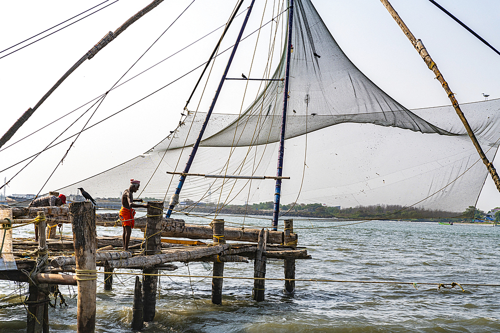 Chinese fishing nets, Kochi, Kerala, India, Asia