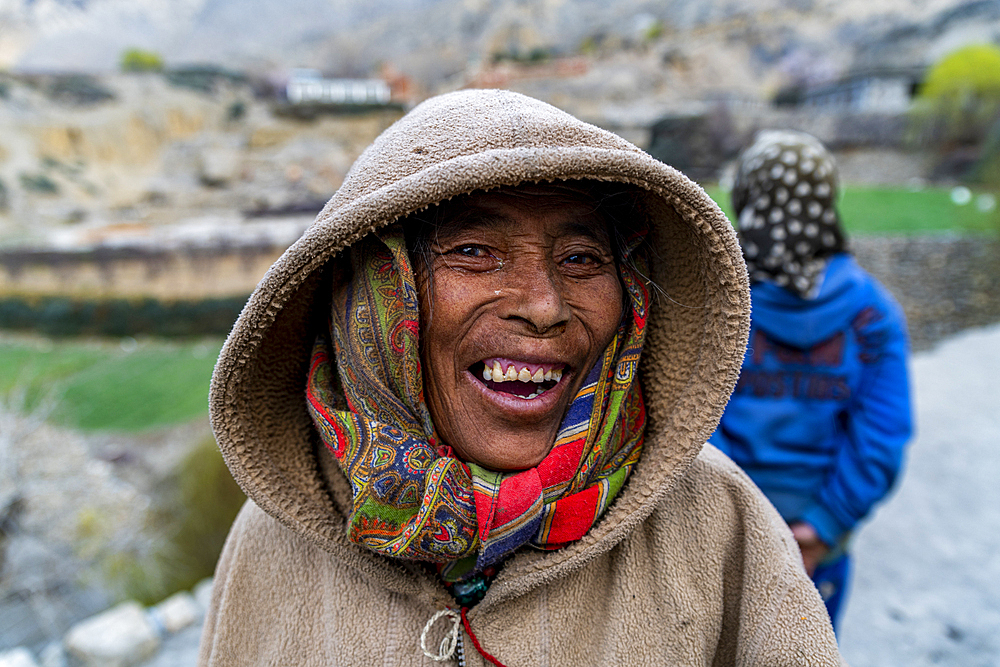 Friendly local in the remote Tetang village, Kingdom of Mustang, Nepal, Asia