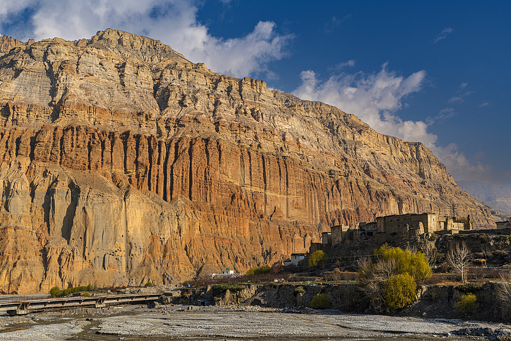 Eroded rock formations behind Chhusang village, Kingdom of Mustang, Himalayas, Nepal, Asia