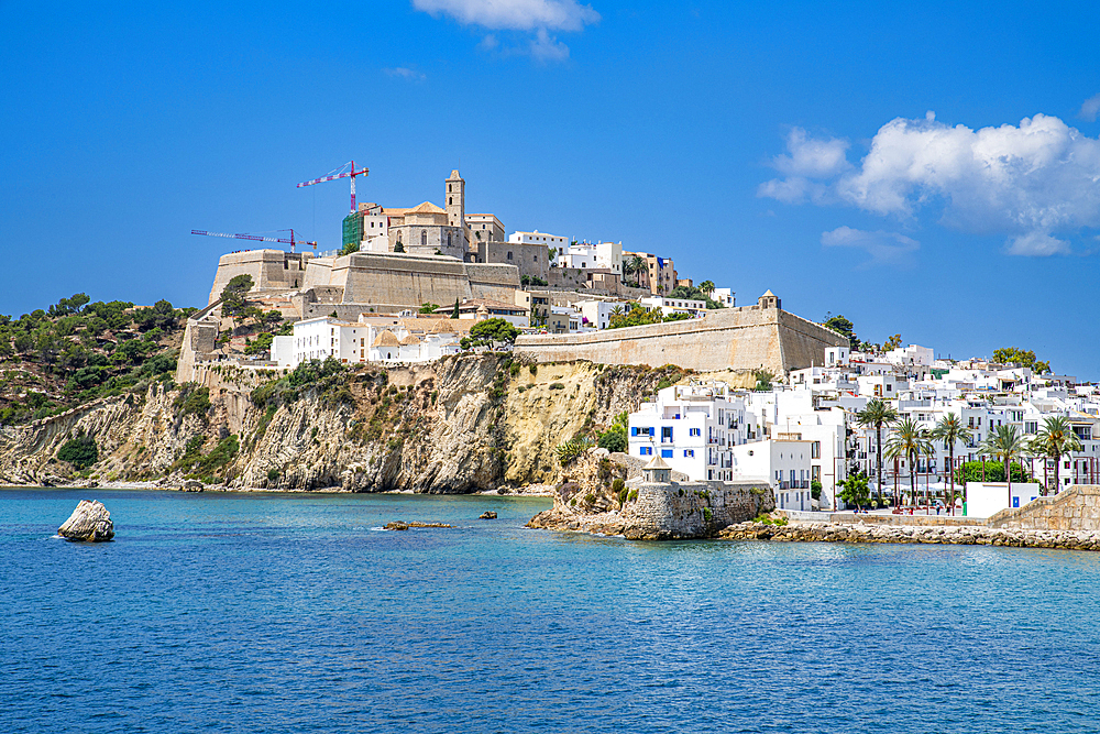 The old town of Ibiza with its castle seen from the harbor, UNESCO World Heritage Site, Ibiza, Balearic Islands, Spain, Mediterranean, Europe