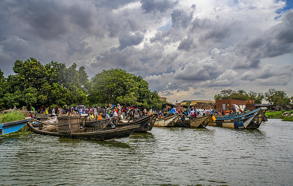 Boat harbour on the shores of Lake Chad, Chad, Africa