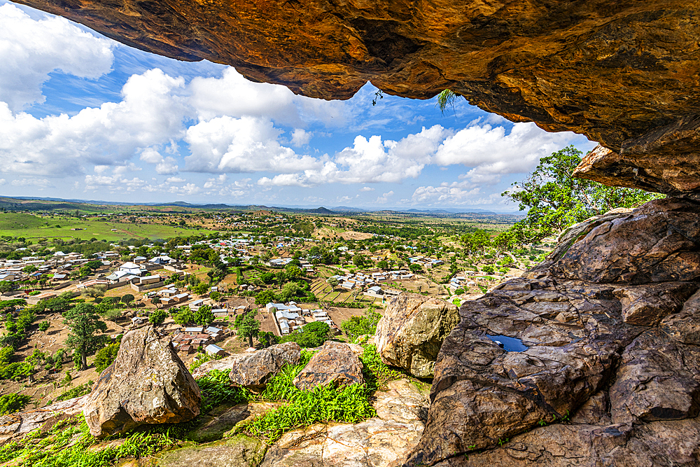 View over the village of Rhumsiki from a cave, Mandara mountains, Far North province, Cameroon, Africa