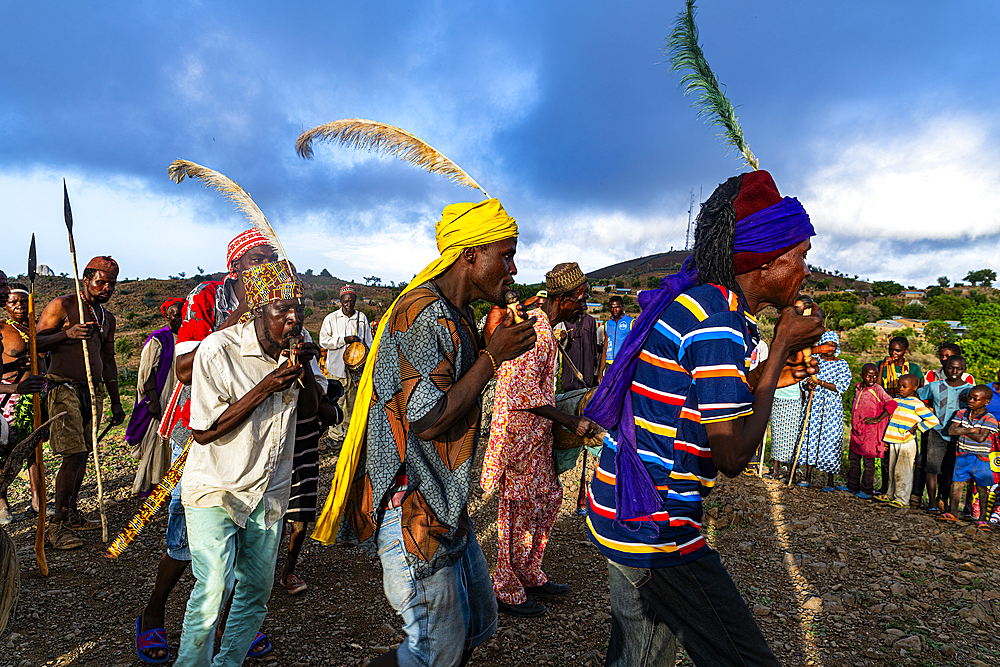 Kapsiki tribal people practising a traditional dance, Rhumsiki, Mandara mountains, Far North province, Cameroon, Africa