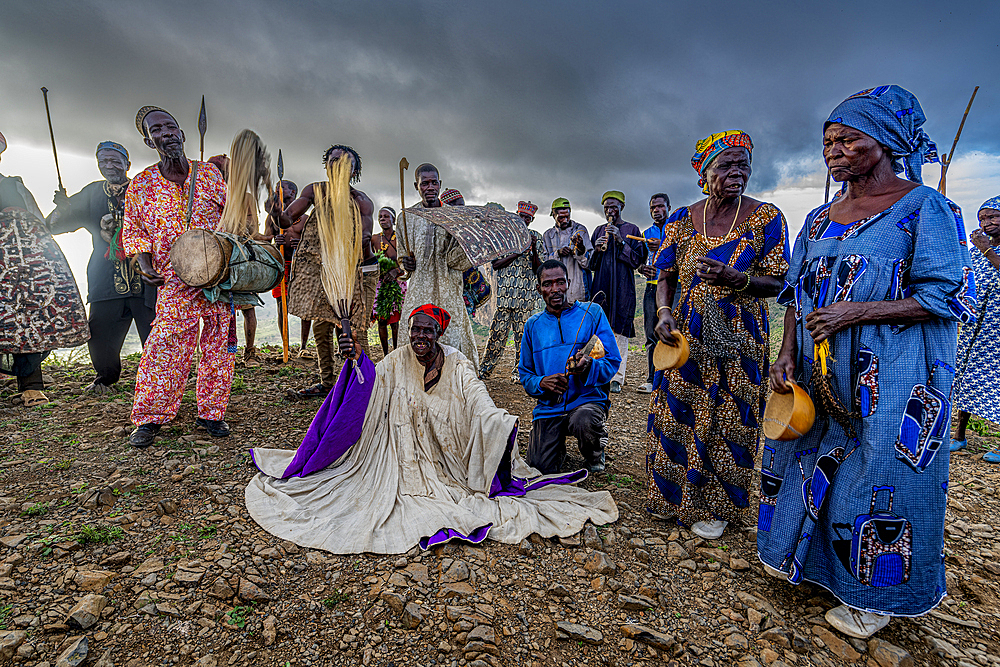 Kapsiki tribal people practising a traditional dance, Rhumsiki, Mandara mountains, Far North province, Cameroon, Africa