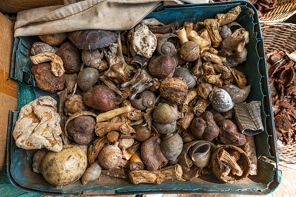 Local roots and leaves, traditional medicine market, Garoua, Northern Cameroon, Africa