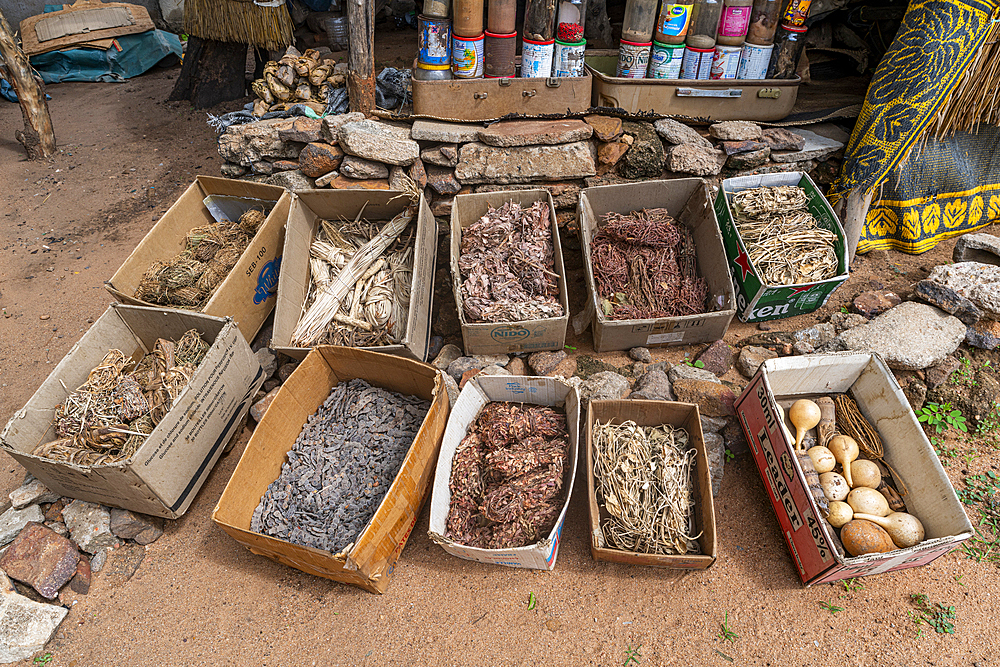 Local roots and leaves, traditional medicine market, Garoua, Northern Cameroon, Africa