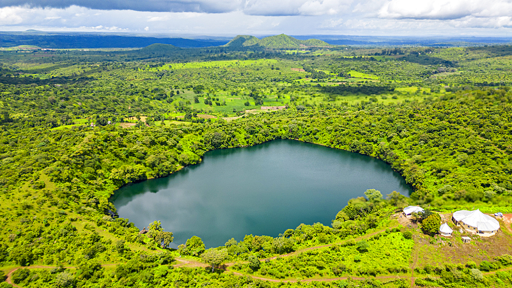 Aerial of Lake Tison, Ngaoundere, Adamawa region, Northern Cameroon, Africa