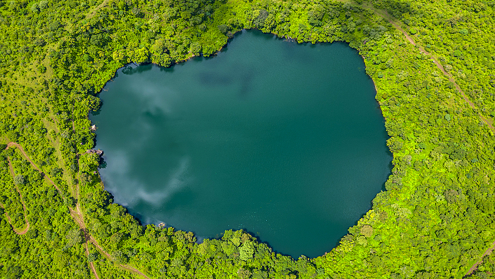 Aerial of Lake Tison, Ngaoundere, Adamawa region, Northern Cameroon, Africa