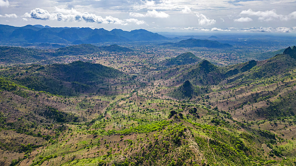 Aerial of Rhumsiki peak in the lunar landscape of Rhumsiki, Mandara mountains, Far North province, Cameroon, Africa