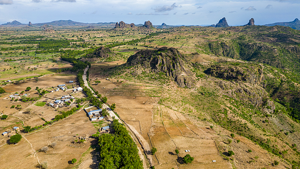 Aerial of Rhumsiki peak in the lunar landscape of Rhumsiki, Mandara mountains, Far North province, Cameroon, Africa