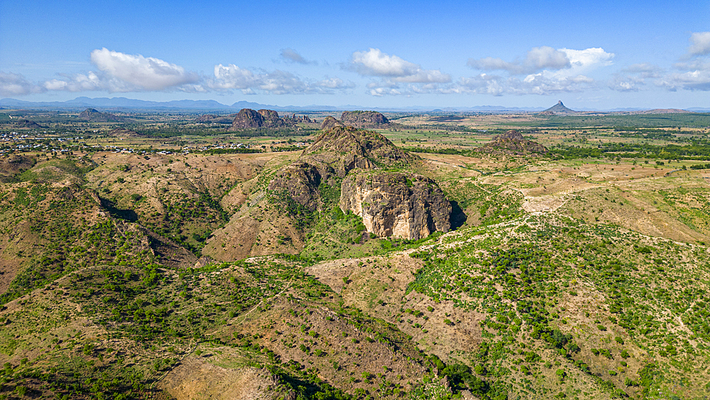 Aerial of Rhumsiki peak in the lunar landscape of Rhumsiki, Mandara mountains, Far North province, Cameroon, Africa