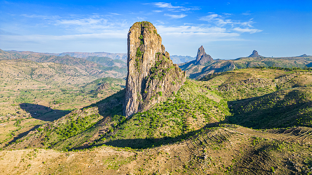 Aerial of Rhumsiki peak in the lunar landscape of Rhumsiki, Mandara mountains, Far North province, Cameroon, Africa