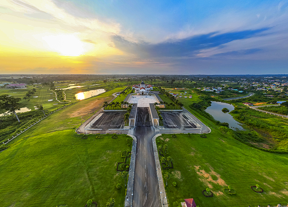 Aerial of the Basilica of the Immaculate Conception, Mongomo, Rio Muni, Equatorial Guinea, Africa