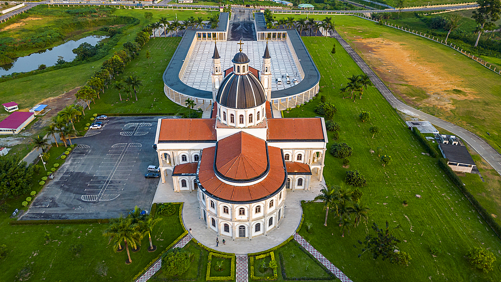 Aerial of the Basilica of the Immaculate Conception, Mongomo, Rio Muni, Equatorial Guinea, Africa