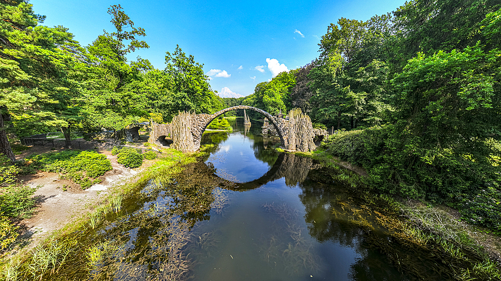 Rakotzbrucke (Devil´s Bridge), Kromlau Azalea and Rhododendron Park, Gablenz, Saxony, Germany, Europe