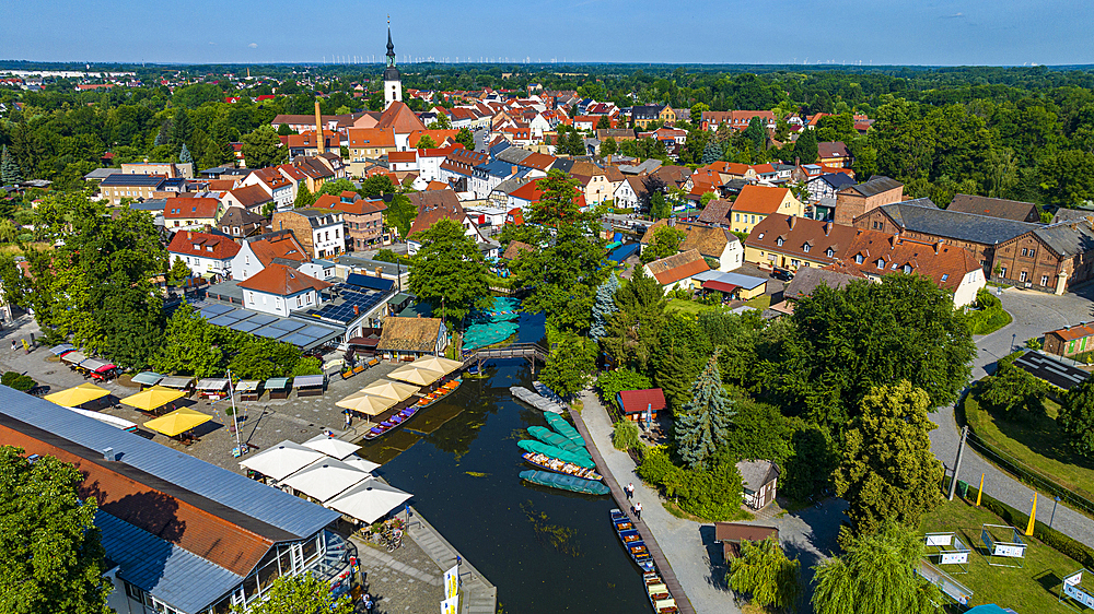 Aerial of Luebbenau, UNESCO Biosphere Reserve, Spree Forest, Brandenburg, Germany, Europe