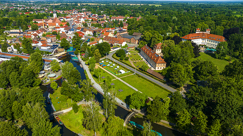 Aerial of Luebbenau, UNESCO Biosphere Reserve, Spree Forest, Brandenburg, Germany, Europe