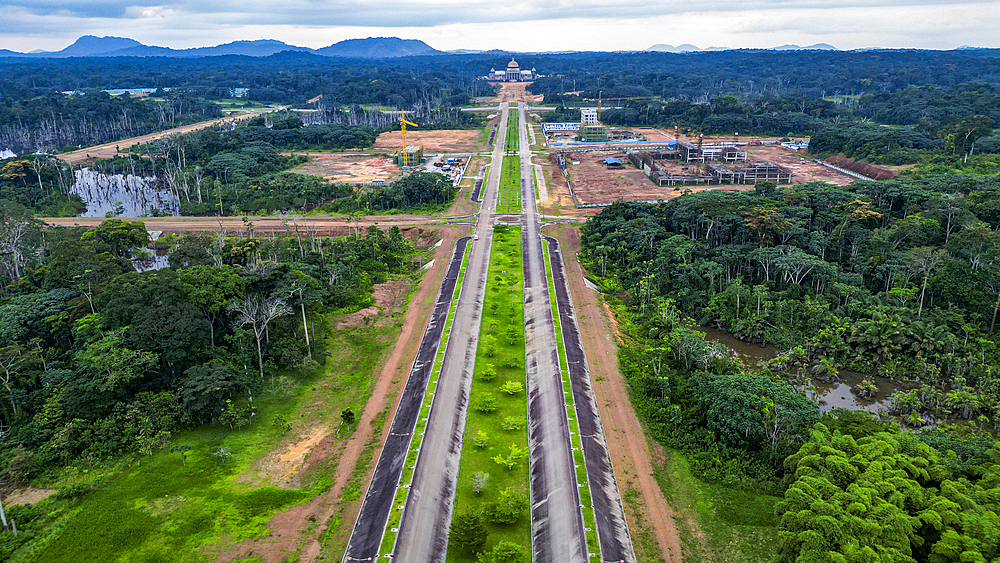 Aerial of the future Presidential Palace, Ciudad de la Paz, Rio Muni, Equatorial Guinea, Africa