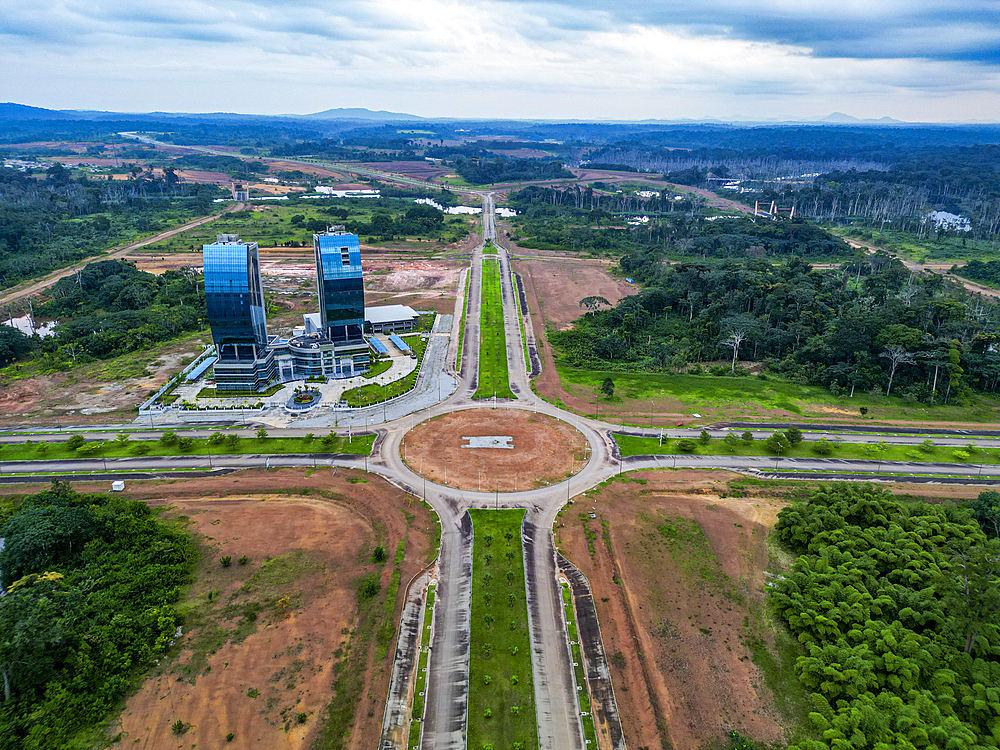 Aerial of the future Presidential Palace, Ciudad de la Paz, Rio Muni, Equatorial Guinea, Africa