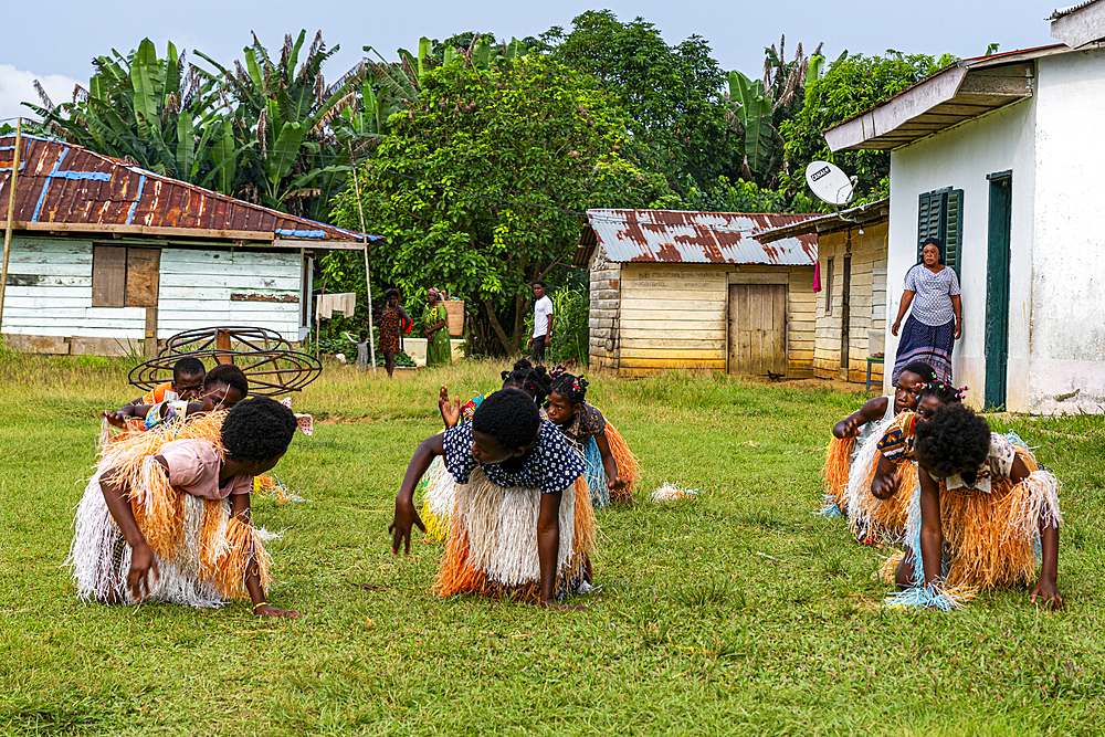 Children practising a traditional dance, Ciudad de la Paz, Rio Muni, Equatorial Guinea, Africa