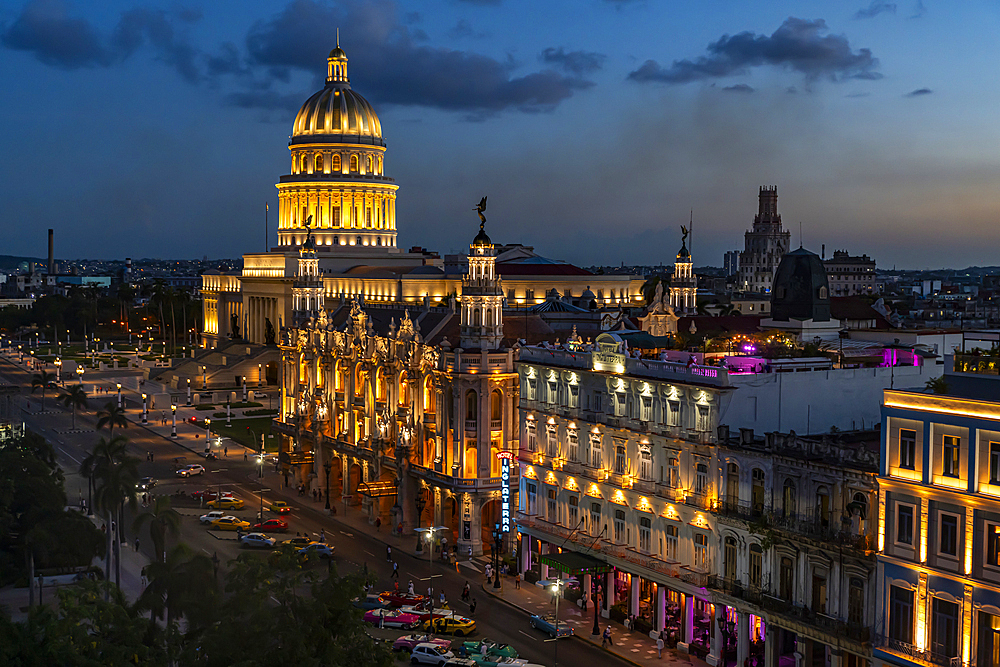 View at night over Havana and its Capitol, Havana, Cuba, West Indies, Central America